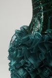 Glitter Dark Green V Neck Sequins Homecoming Dress with Detachable Ruffles