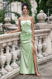 Sheath Corset Strapless Long Green Bridesmaid Dress With Slit