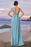 Grey Green A-Line Sequins Chiffon Bridesmaid Dress