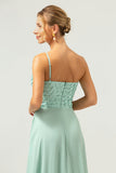 Sparkly Green A-Line One Shoulder Chiffon Long Bridesmaid Dress