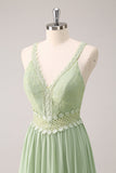 Green Ruffled Floral Bridesmaid Dress with Lace