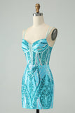 Green Corset Spaghetti Straps Homecoming Dress With Sequins