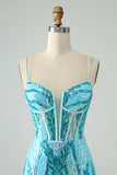 Green Corset Spaghetti Straps Homecoming Dress With Sequins