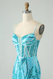 Green Corset Spaghetti Straps Homecoming Dress With Sequins