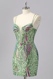 Sparkly Blue Bodycon Spaghetti Straps Corset Homecoming Dress with Sequins
