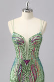 Green Corset Spaghetti Straps Homecoming Dress With Sequins