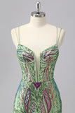 Sparkly Dark Purple Spaghetti Straps Corset Homecoming Dress with Sequins