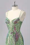 Sparkly Blue Bodycon Spaghetti Straps Corset Homecoming Dress with Sequins