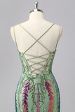 Sparkly Dark Purple Spaghetti Straps Corset Homecoming Dress with Sequins