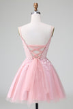 Princess Blush Applique Tulle A Line Short Homecoming Dress