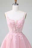 Princess Blush Applique Tulle A Line Short Homecoming Dress