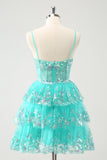 Sparkly Green A Line Spaghetti Straps Corset Tiered Sequin Homecoming Dress