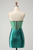 Glitter Dark Green Sweetheart Corset Tight Homecoming Dress with Beading