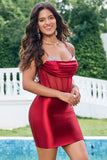 Unique Glitter Dark Red Beaded Satin Corset Tight Short Homecoming Dress