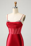 Glitter Dark Red Beaded Corset Satin Short Homecoming Dress