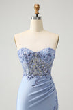 Glitter Lilac Sweetheart Sequined Appliques Strapless Tight Homecoming Dress