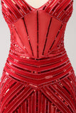 Sparkly Red Spaghetti Straps Sequin Short Tight Homecoming Dress