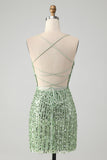 Sparkly Green Bodycon Sequins Lace Up Short Homecoming Dress