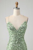 Sparkly Green Bodycon Sequins Lace Up Short Homecoming Dress