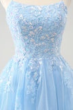 Cute Glitter Blue A Line Sequins Short Homecoming Dress with Appliques