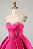 Cute Fuchsia A Line Sweetheart Corset Homecoming Dress with Beading