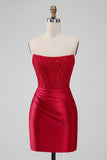 Sparky Red Bodycon Strapless Short Homecoing Dress with Beading