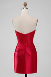 Sparky Red Bodycon Strapless Short Homecoing Dress with Beading