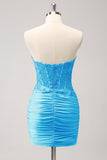 Fuchsia Sweetheart Corset Tight Cocktail Dress with Beading
