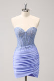 Fuchsia Sweetheart Corset Tight Cocktail Dress with Beading