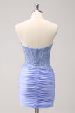 Fuchsia Sweetheart Corset Tight Cocktail Dress with Beading
