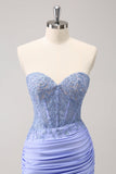 Fuchsia Sweetheart Corset Tight Cocktail Dress with Beading