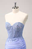 Fuchsia Sweetheart Corset Tight Cocktail Dress with Beading