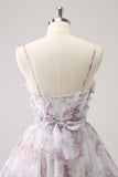 Lilac A-Line Floral Prints Ruffled Tiered Tulle Homecoming Dress