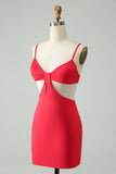 Red Tight Spaghetti Straps Hollow Out Short Homecoming Dress