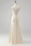 Champagne One Shoulder Sheath Long Bridesmaid Dress With Slit