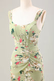 Green Large Flower Mermaid Corset Wedding Guest Dress