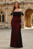 Sparkly Black Red Mermaid Cold Shoulder Long Bridesmaid Dress