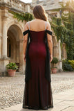 Sparkly Black Red Mermaid Cold Shoulder Long Bridesmaid Dress