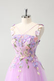 Purple A Line Halter Flowers Tulle Short Homecoming Dress