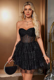 Sparkly Cute A Line Black Sweetheart Tiered Corset Homecoming Dress