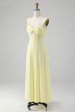 Lemon Yellow Keyhole A Line Long Bridesmaid Dress