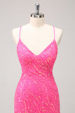 Sparkly Gold Tight Sequins V Neck Homecoming Dress with Fringes