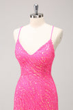 Sparkly Gold Tight Sequins V Neck Homecoming Dress with Fringes