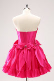 Fuchsia A Line Strapless Corset Short Homecoming Dress With Bows