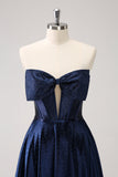 Sparkly Navy Beaded Corset Hollow Out Short Homecoming Dress With Bow