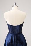 Sparkly Navy Beaded Corset Hollow Out Short Homecoming Dress With Bow