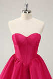 Fuchsia A Line Sweetheart Corset Satin Cute Homecoming Dress