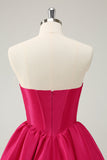 Fuchsia A Line Sweetheart Corset Satin Cute Homecoming Dress