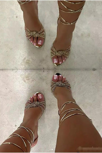 Sparkly Silver Beaded Ankle-Straps Stiletto Heels Sandals
