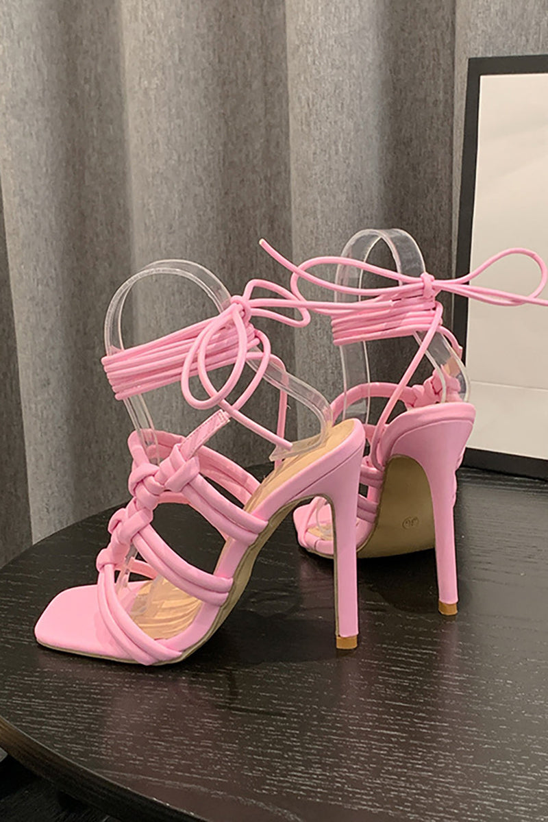 Load image into Gallery viewer, Pink Ankle-Straps Stiletto High Heels Sandals